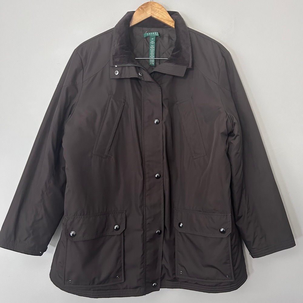 Lauren Ralph Lauren Barn Jacket Womens 2X Brown Quilted Corduroy Collar Coat
